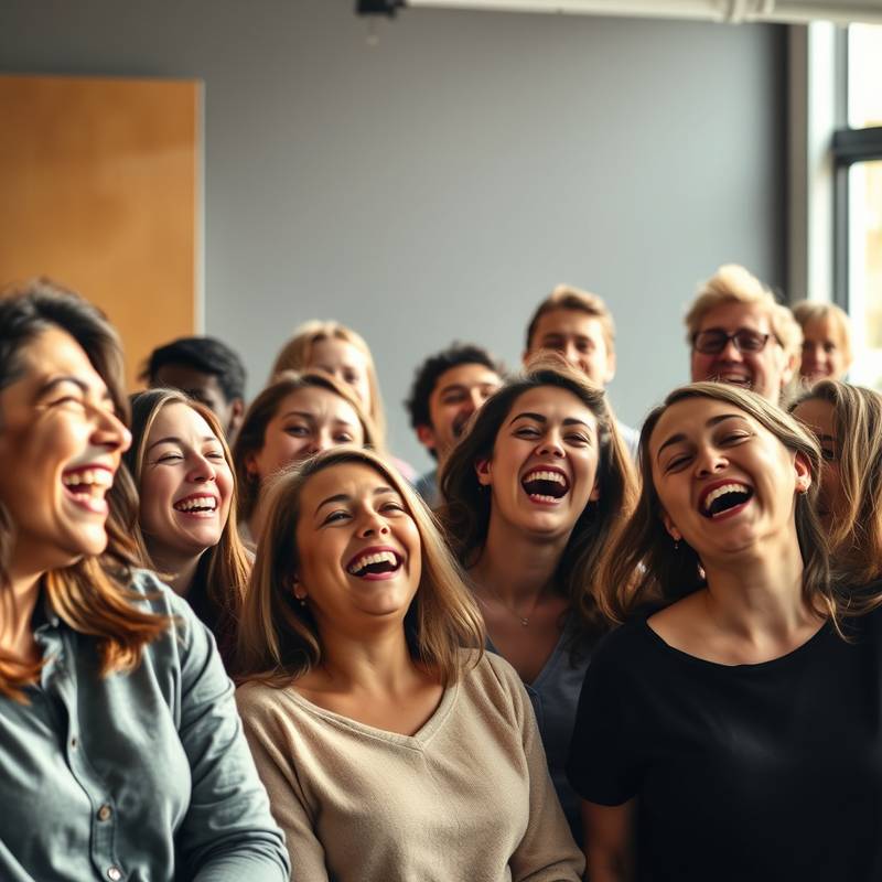 Een divers groep mensen die samen lachen tijdens een acteerles
