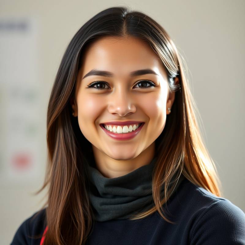 Portret van Anna de Vries, een glimlachende docent met bruin haar