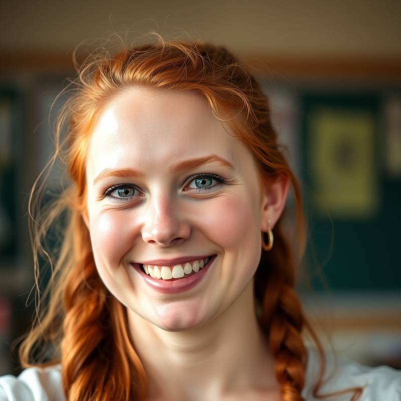Portret van Lisa de Koning, een jonge, enthousiaste docent met rood haar